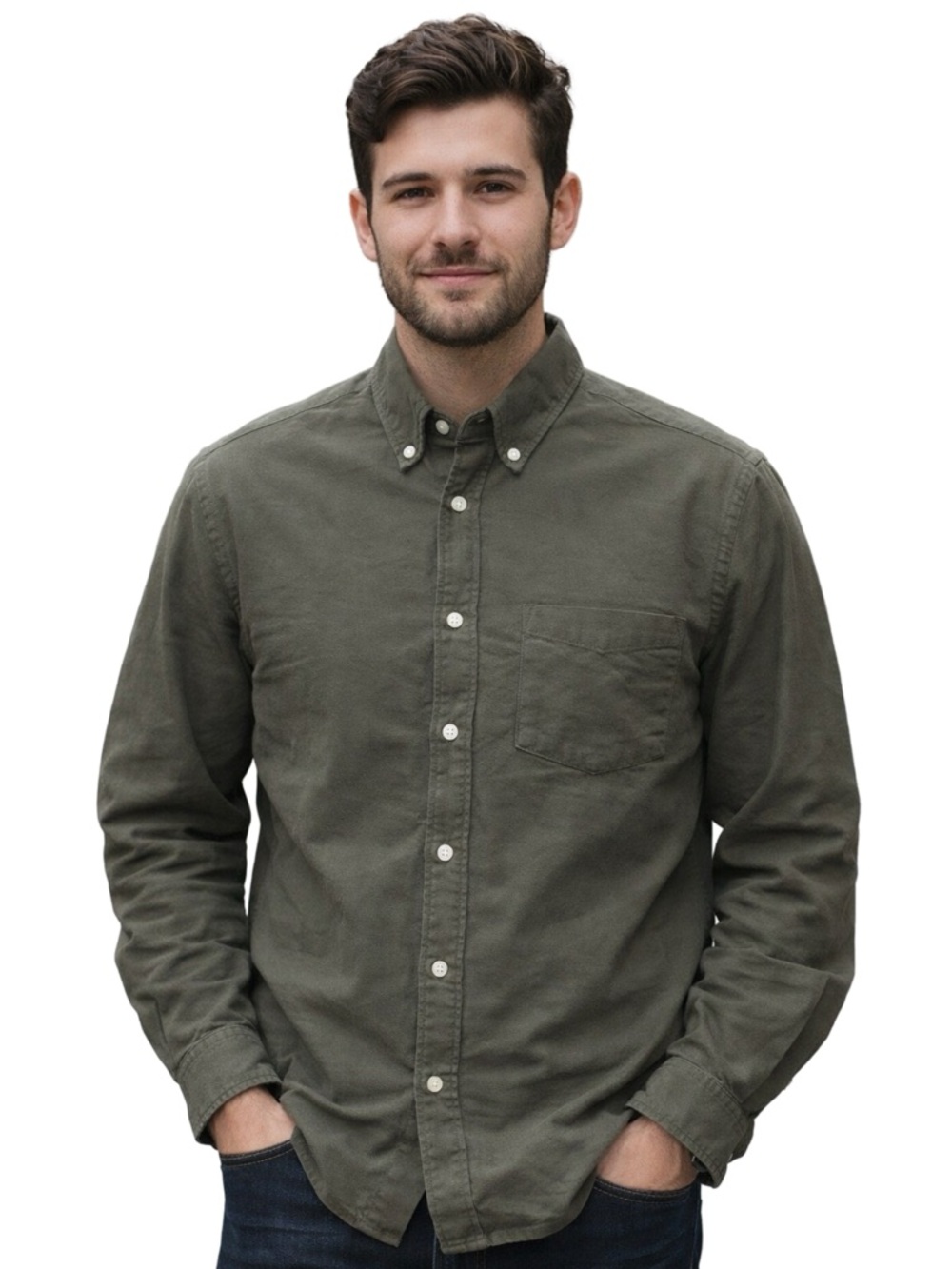 H&M Men's Green Button-Down Long Sleeve Shirt Size Medium